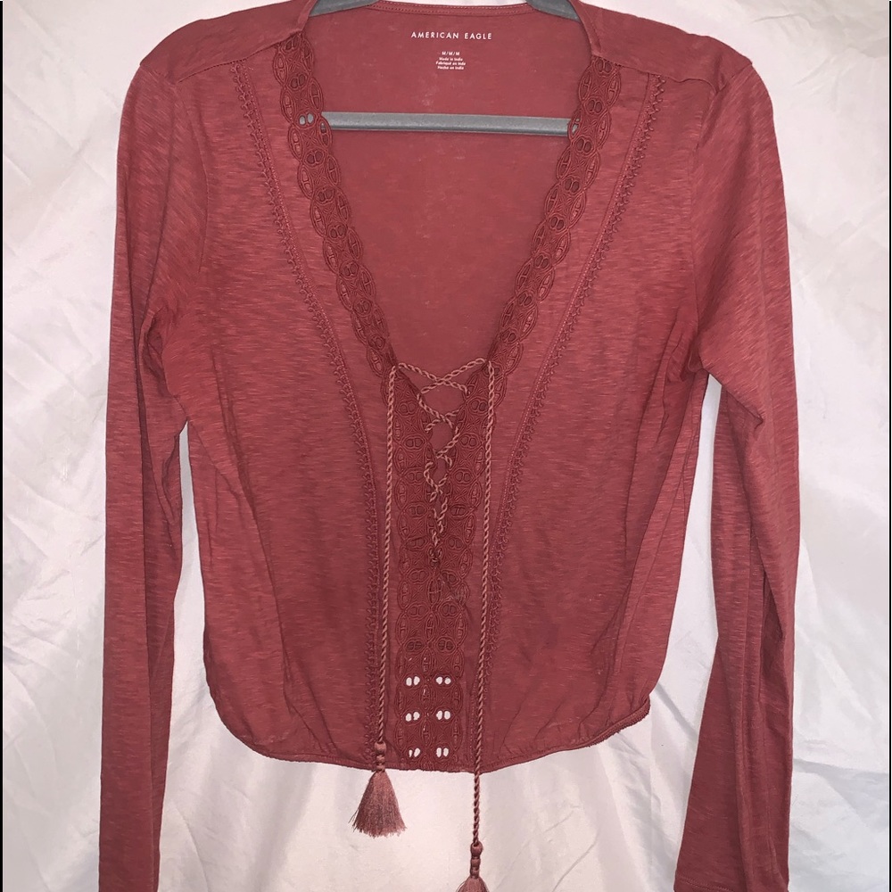 Rust lace-up long sleeve